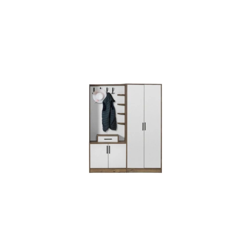 Moderniya Mobilya Loft 2 (Ikı) Kapili Krem Ceviz Elbise Askiligi Kapakli Ayakkabilik, Vestiyer, Portmanto Portmanto Fiyatı