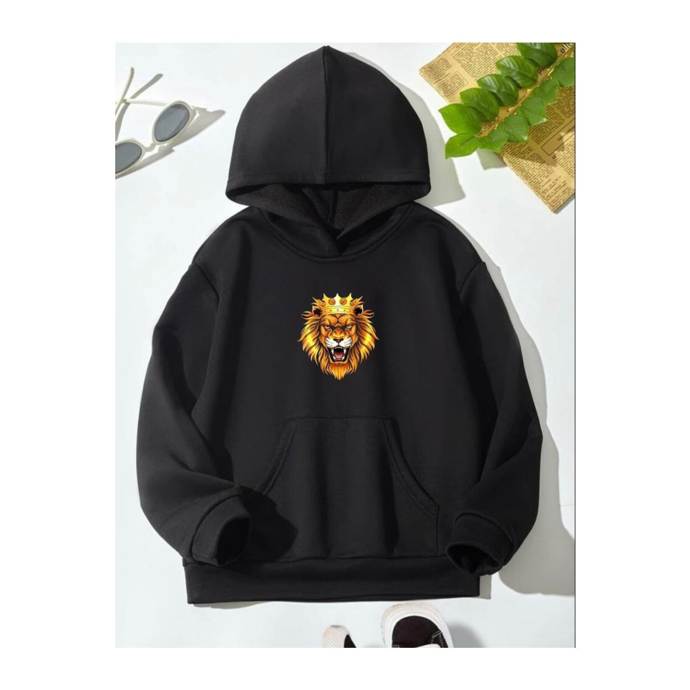 MODERNİZE Siyah Aslan Baskılı Kapüşonlu Sweatshirt 7-8 Yaş Beden Bayan Sweatshirt Fiyatı