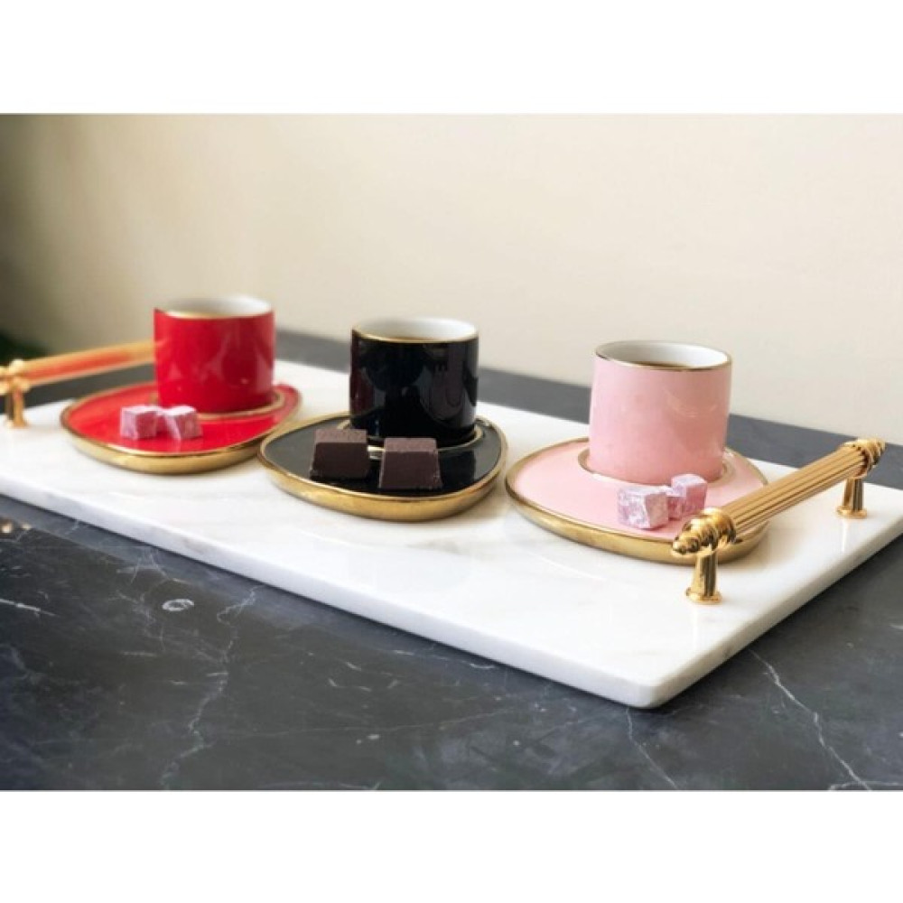 Modestmar Doğal Mermer Tepsi 25 x 40 cm Gold Kulp Servis Tepsisi Fiyatı