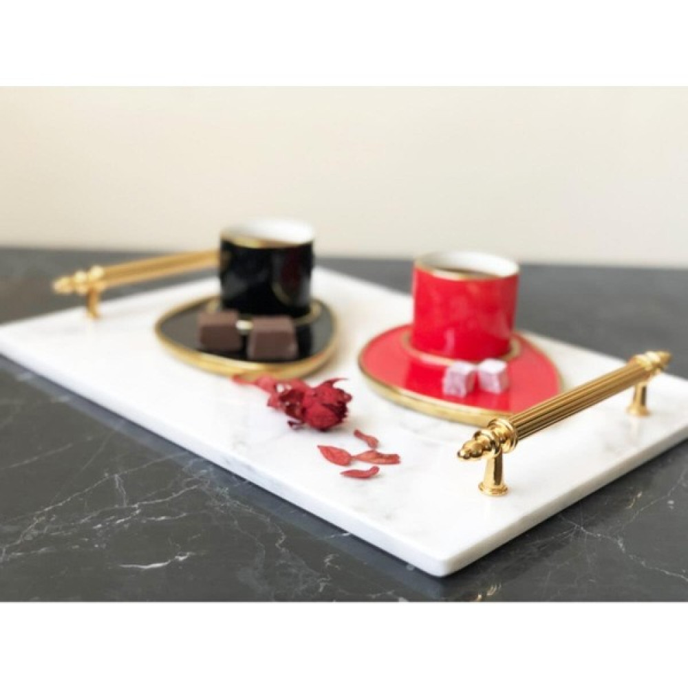 Modestmar Doğal Mermer Tepsi Gold Kulp 25 x 35 cm Servis Tepsisi Fiyatı