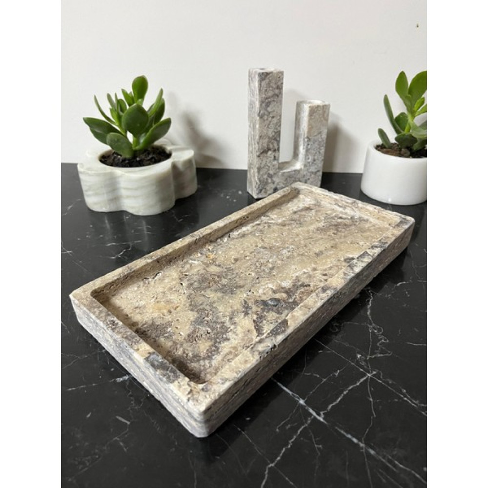 Modestmar Doğal Rustik Traverten Mermer Tepsi, Banyo Düzenleyici, Sunum Tabağı, Organizer 15X30CM Saklama Kapları Fiyatı