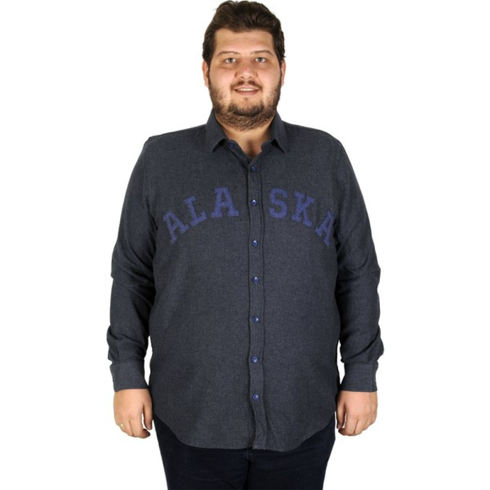 ModeXL Büyük Beden Erkek Gomlek U.kol Alaska Applique 19300 Lacivert Erkek Gömlek Fiyatı