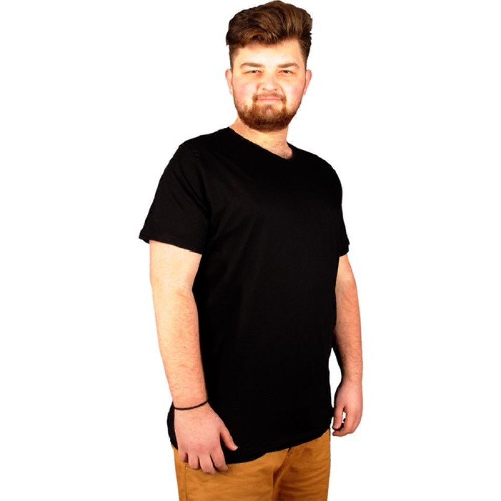 ModeXL Büyük Beden Erkek Tshirt V Yaka Basic 20032 Siyah Erkek T-shirt Fiyatı