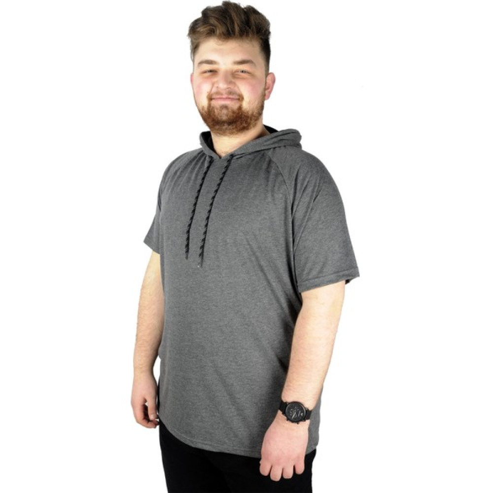 ModeXL Büyük Beden Tshirt Reglan Kapşonlu 22117 Antramelanj Erkek T-shirt Fiyatı