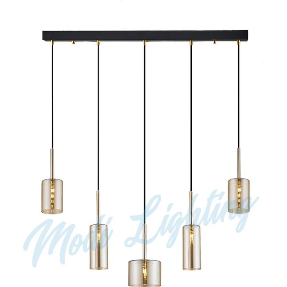 Modi Lighting Simetrik Bal Camlı 5'li Sıralı Sarkıt Avize MOD-AV-4443-5BS - Renkli Avize Fiyatı