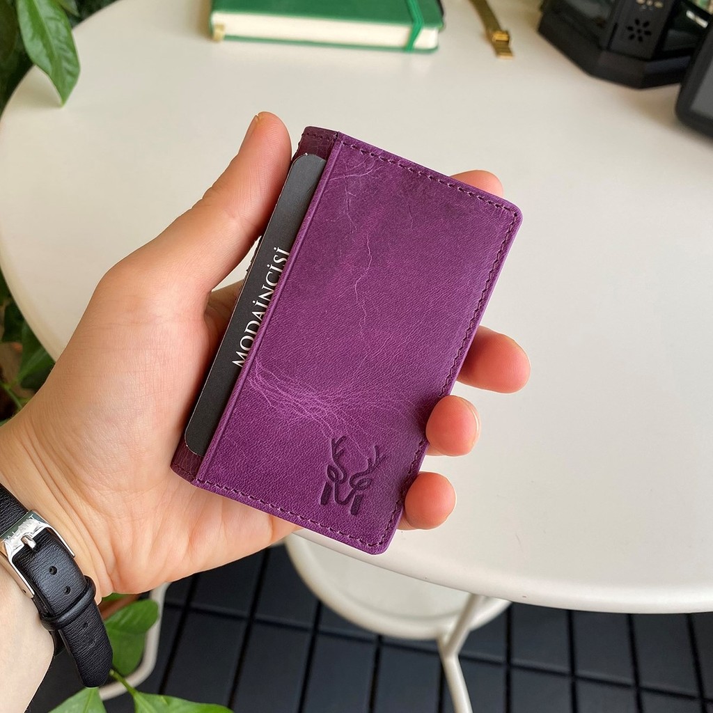 Modica Orsa – Hakiki Deri Minimalist Kartlık Kompakt Kolay Taşınabilir Süper Slim Cüzdan, Kartvizitlik (Mor) Erkek Kartlık Fiyatı