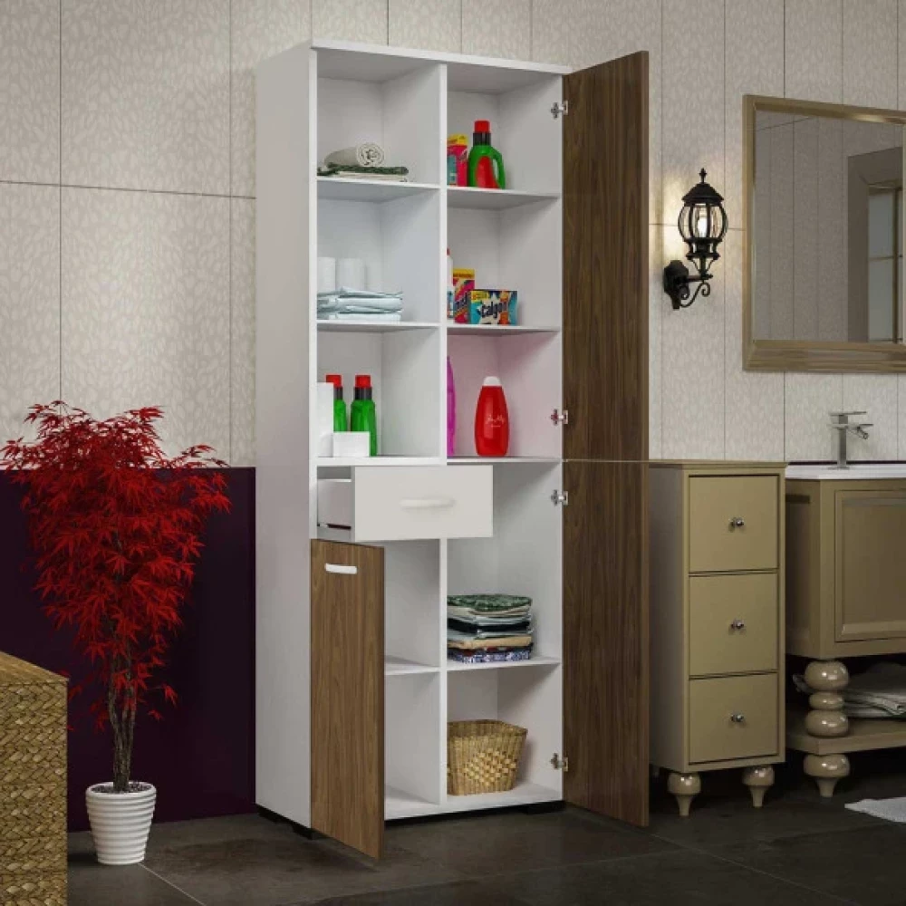 Modılayn Cevher Banyo Cok Amacli Banyo Dolabi, Ceviz Beyaz Banyo Dolabı / Mobilyası Fiyatı