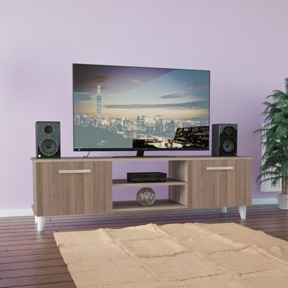 Modilayn Iki Kapaklı Raflı Tv Sehpası Tv Ünitesi - Ceviz - Beyaz Tv Ünitesi / Sehpası Fiyatı