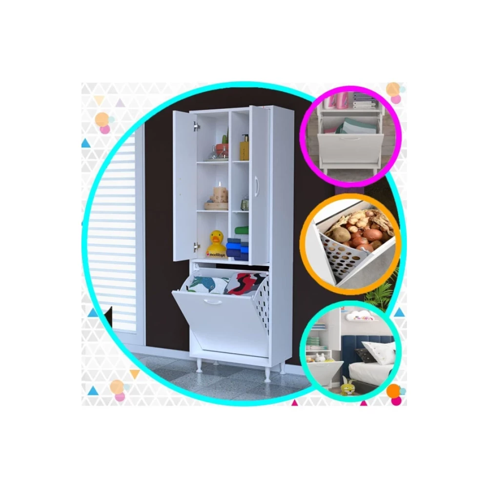 Modilayn Yeni Inci 57X165 Cm Uc Kapakli Cok Amacli Kirli Camasir Sepetli Banyo Dolabi Banyo Dolabı / Mobilyası Fiyatı