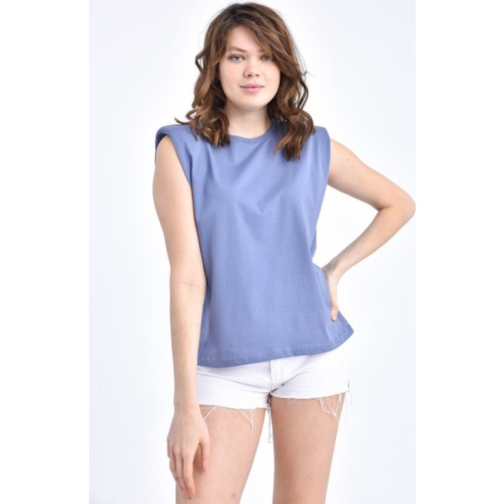 Modkofoni Bisiklet Yaka Sıfır Kol Vatkalı Bebe Mavi T-Shirt Bayan Sweatshirt Fiyatı