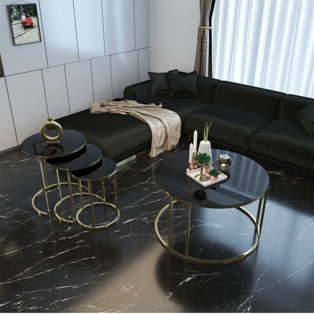 Modx Home Siyah Camlı Gold Metal Zigon ve Orta Sehpa "gold Takım Sehpa" Zigon Sehpa Fiyatı