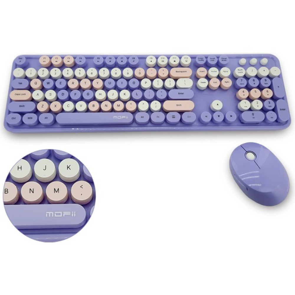 Mofii Kablosuz Klavye ve Mouse Set Bluetooth 104 Tuşlu Pc Notebook Uyumlu Klayve ve Fare 136MM x 445MM ZR513 - Lila Melanj Klavye - Mouse Fiyatı