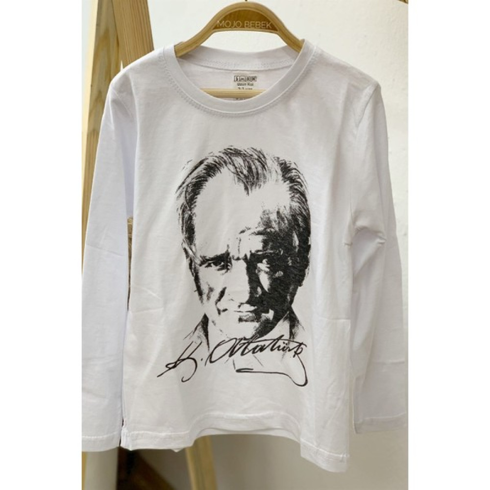 Mojo Bebek Çocuk Atatürk Baskılı Uzun Kol T-Shirt 9032 Beyaz Erkek Çocuk T-shirt Fiyatı