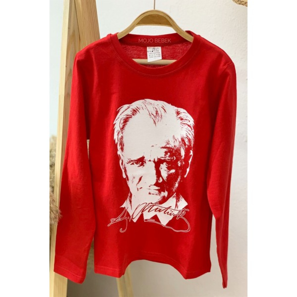 Mojo Bebek Çocuk Atatürk Baskılı Uzun Kol T-Shirt 9032 Kırmızı Erkek Çocuk T-shirt Fiyatı
