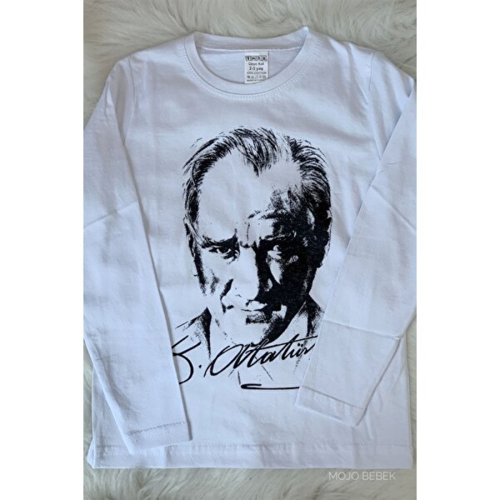 Mojo Bebek Garson Çocuk Atatürk Baskılı Uzun Kol T-Shirt 9033 Beyaz Erkek Çocuk T-shirt Fiyatı