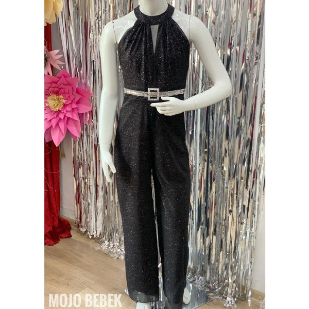 Mojo Bebek Kız Çocuk Simli Kemeri Taş Detaylı Tulum 5317 Siyah Elbise Fiyatı