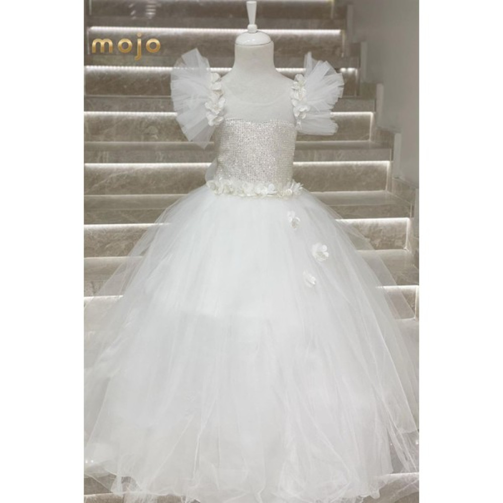 Mojo Bebek Mojo Kız Çocuk Tarlatanlı Gelinlik 9004 Beyaz Elbise Fiyatı