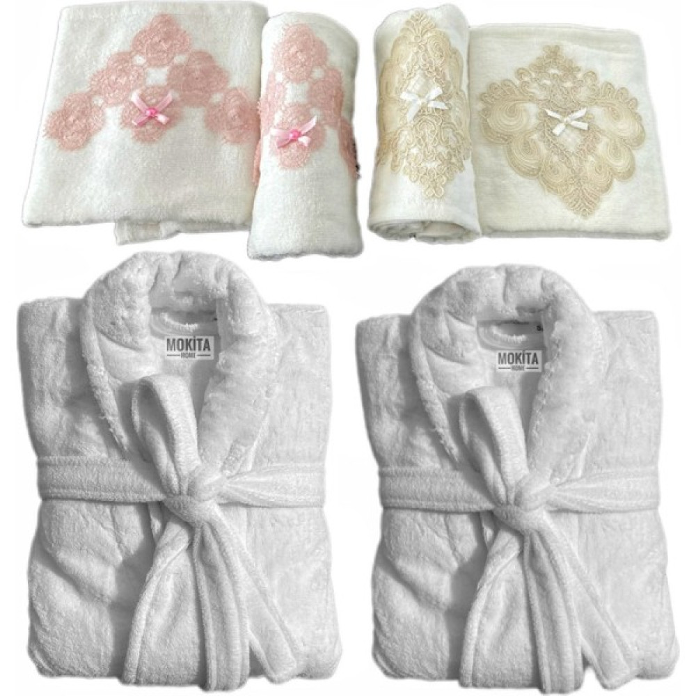 Mokita Home Pamuklu Kadife 6 Parça Aile Bornoz Takımı - Beyaz - XL Bornoz Fiyatı