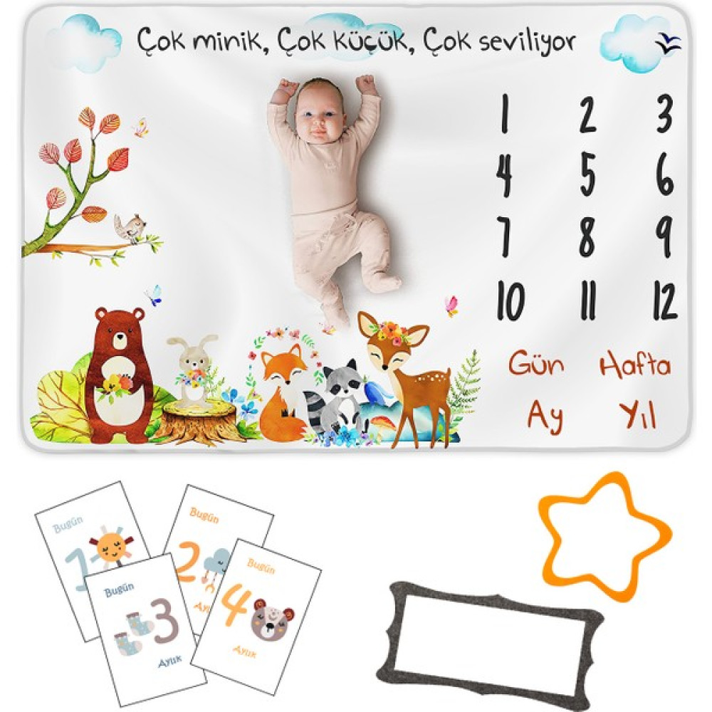 Moky Design Polar Bebek Anı Battaniyesi 150 x 100 cm Yeni Doğan Kız Erkek Bebek Yumuşak Aylık Fotoğraf Çekim Örtüsü - Açık Kahverengi - Yenidoğan Bebek Battaniyesi Fiyatı