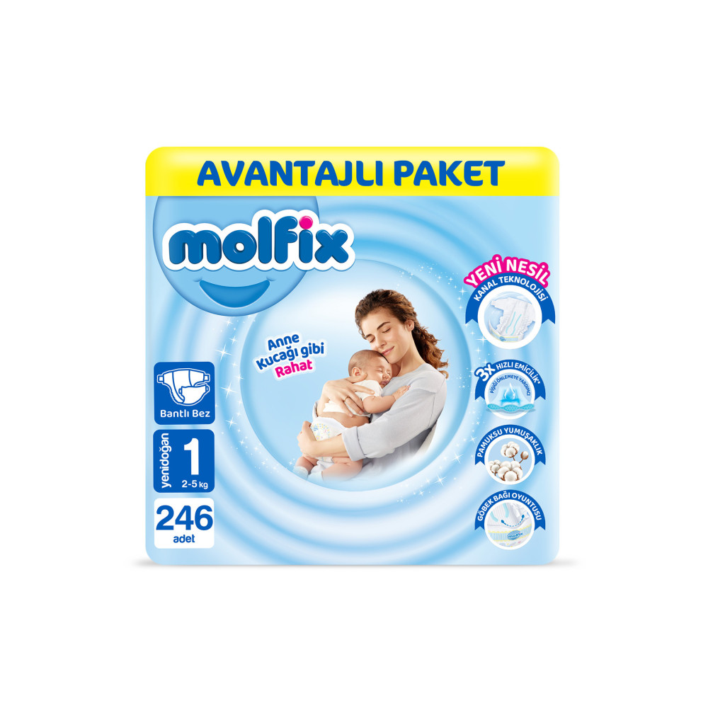 Molfix Bebek Bezi 1 Beden Yenidoğan Avantajlı Paket 246 Adet Bebek Bezi Fiyatı