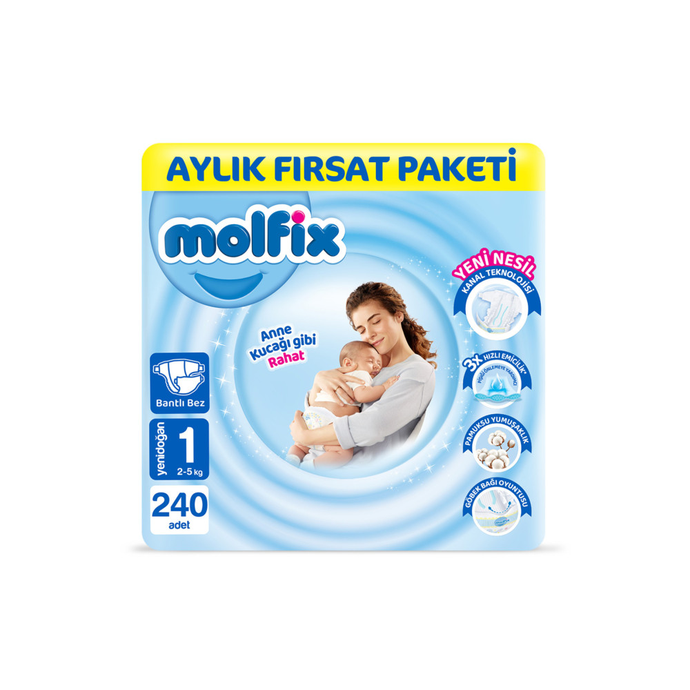Molfix Bebek Bezi 1 Beden Yenidoğan Aylık Fırsat Paketi 240 Adet Bebek Bezi Fiyatı
