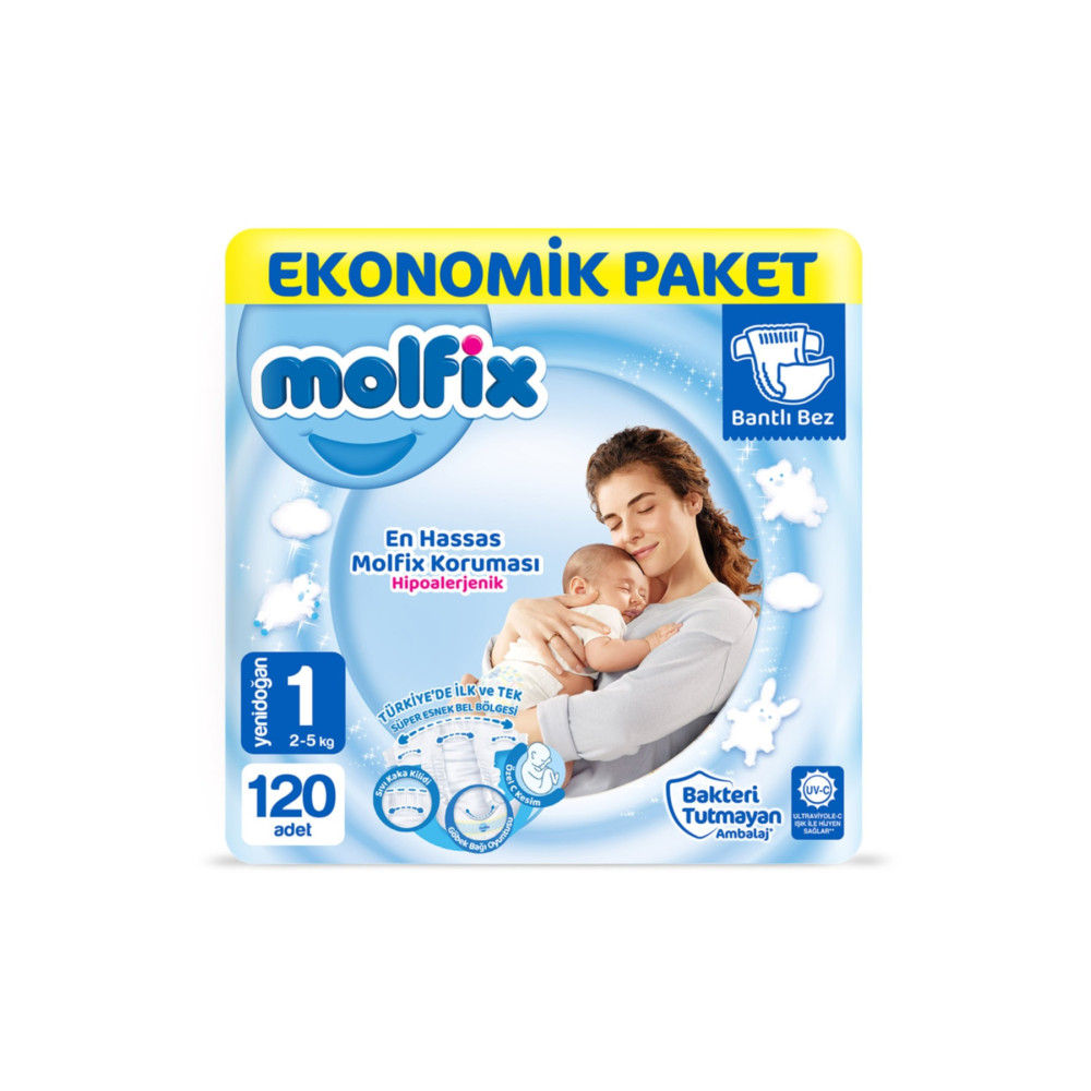 Molfix Bebek Bezi 1 Beden Yenidoğan Ekonomik Paket 120 Adet Bebek Bezi Fiyatı