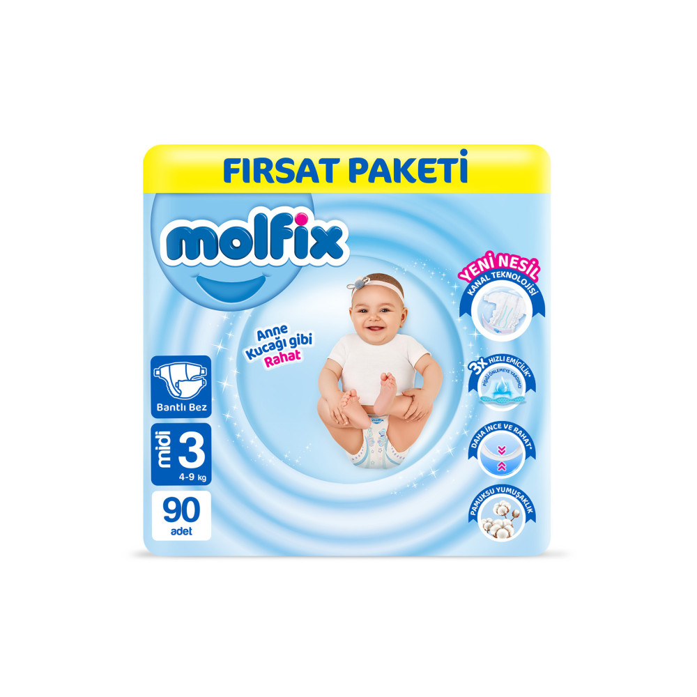 Molfix Bebek Bezi 3 Beden Midi Fırsat Paketi 90 Adet Bebek Bezi Fiyatı