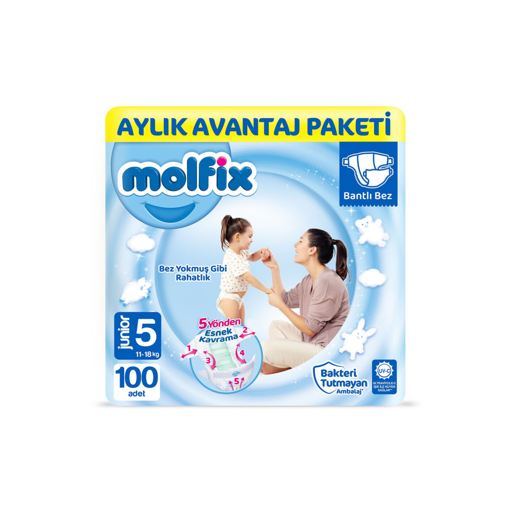 Molfix Bebek Bezi 5 Beden Junior Aylık Avantaj Paketi 100 Adet Bebek Bezi Fiyatı