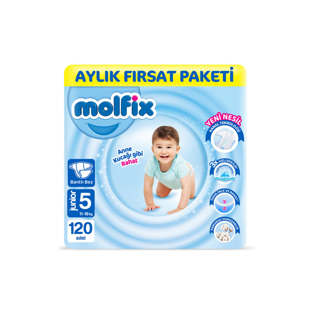 Molfix Bebek Bezi 5 Beden Junior Aylık Fırsat Paketi 120 Adet Bebek Bezi Fiyatı
