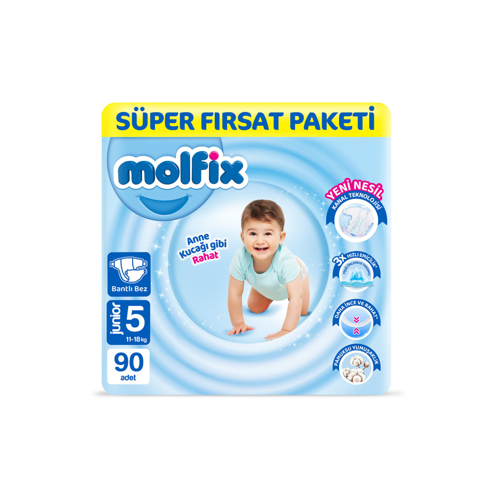 Molfix Bebek Bezi 5 Beden Junior Süper Fırsat Paketi 90 Adet Bebek Bezi Fiyatı