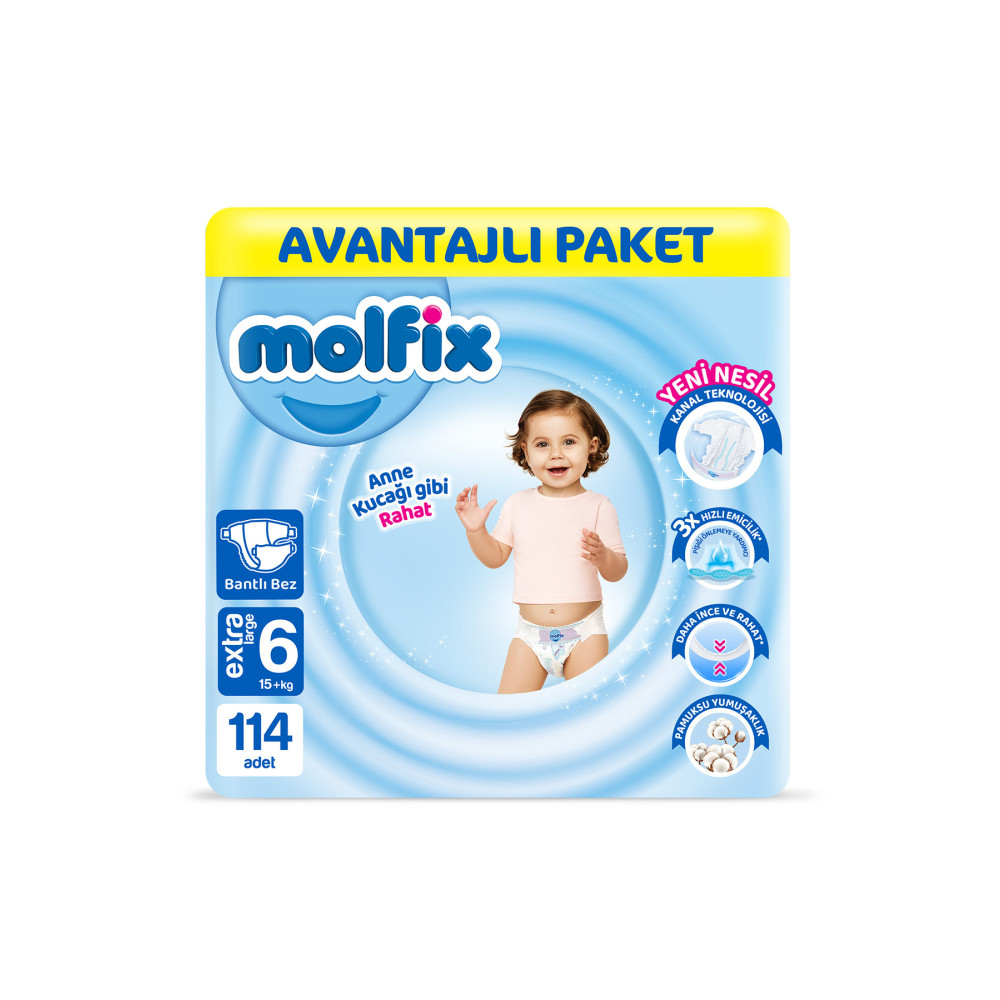Molfix Bebek Bezi 6 Beden Extra Large Avantajlı Paket 114 Adet Bebek Bezi Fiyatı