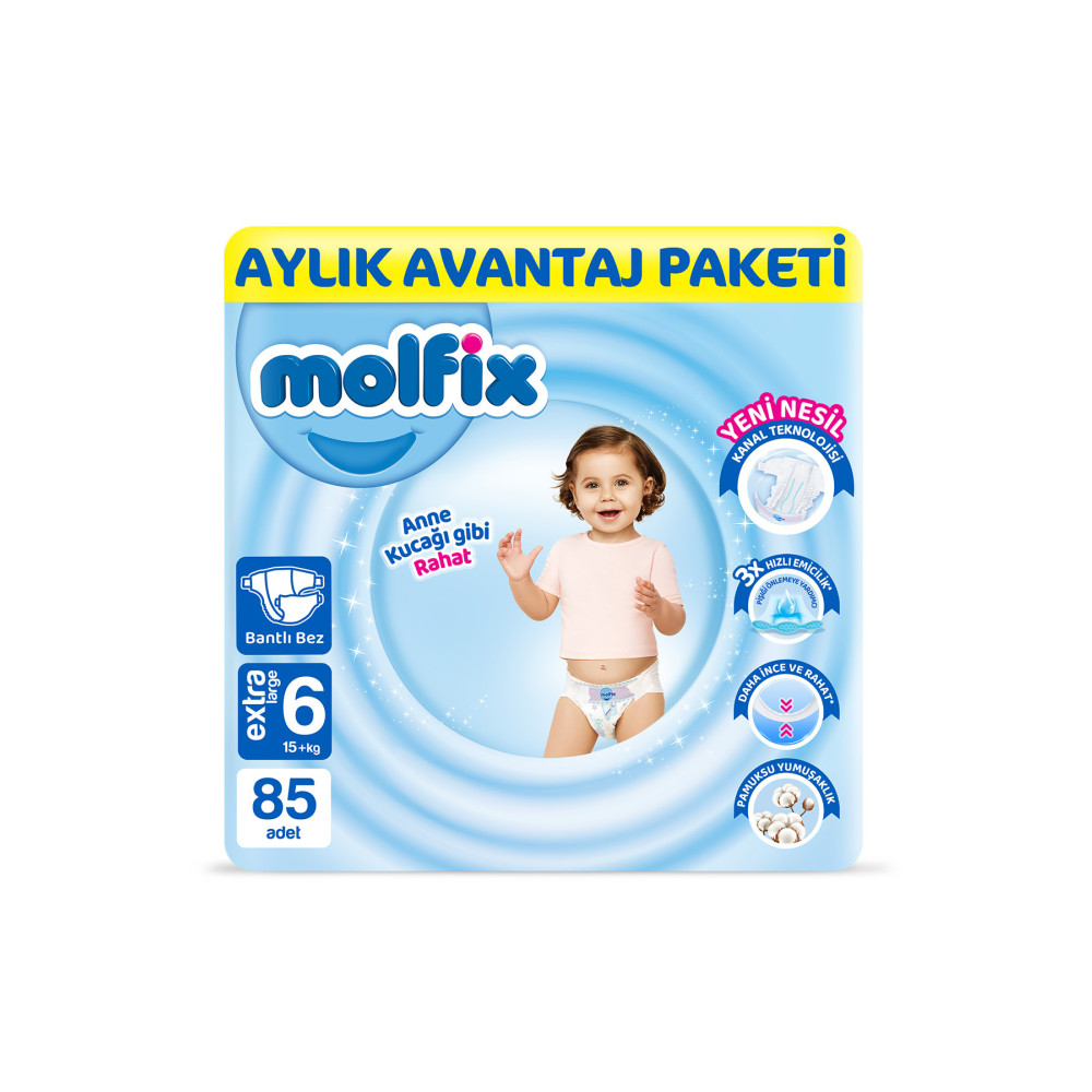 Molfix Bebek Bezi 6 Beden Extra Large Aylık Avn. Paket 85 Adet Bebek Bezi Fiyatı