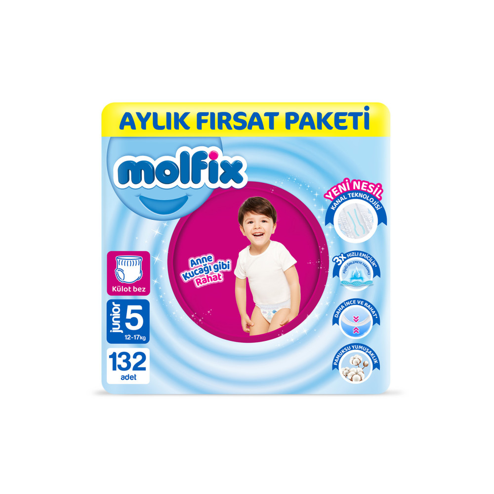 Molfix Pants Bebek Bezi 5 Beden Junior Aylık Fırsat Paketi 132 Adet Bebek Bezi Fiyatı