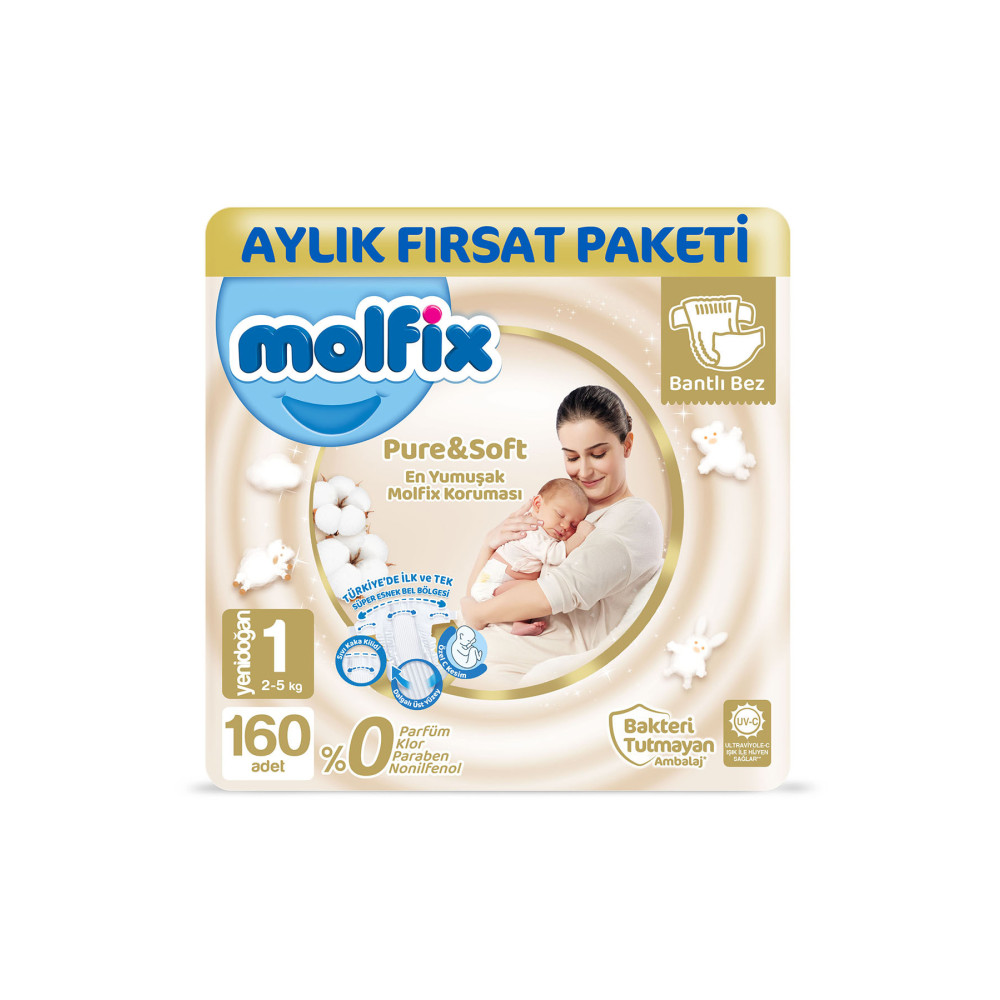 Molfix Pure And Soft Bebek Bezi 1 Beden Yenidoğan Aylık Fırsat Paketi 160 Adet Bebek Bezi Fiyatı