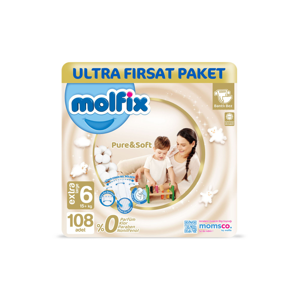Molfix Pure & Soft Bebek Bezi 6 Beden Extra Large 108 Adet Bebek Bezi Fiyatı