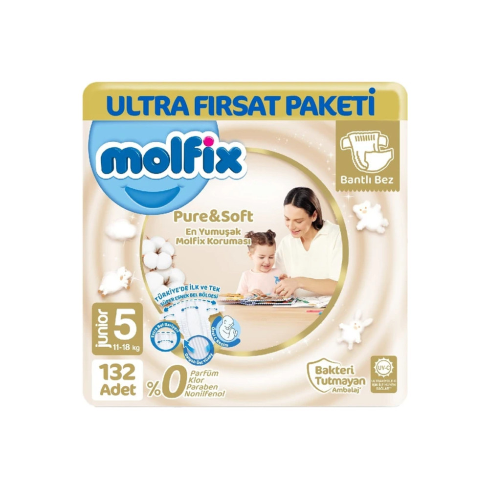 Molfix Pure & Soft Bebek Bezi Junior 5 No 66 Lı X 2 Adet Bebek Bezi Fiyatı