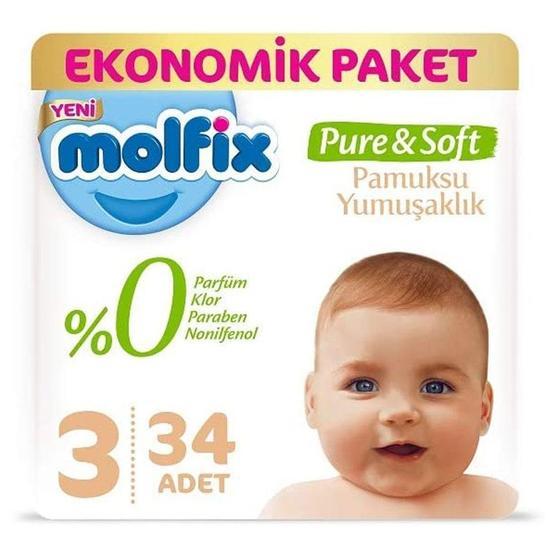 Molfix Pure Soft No:3 Midi 34 Adet 4-9 kg Bebek Bezi Bebek Bezi Fiyatı