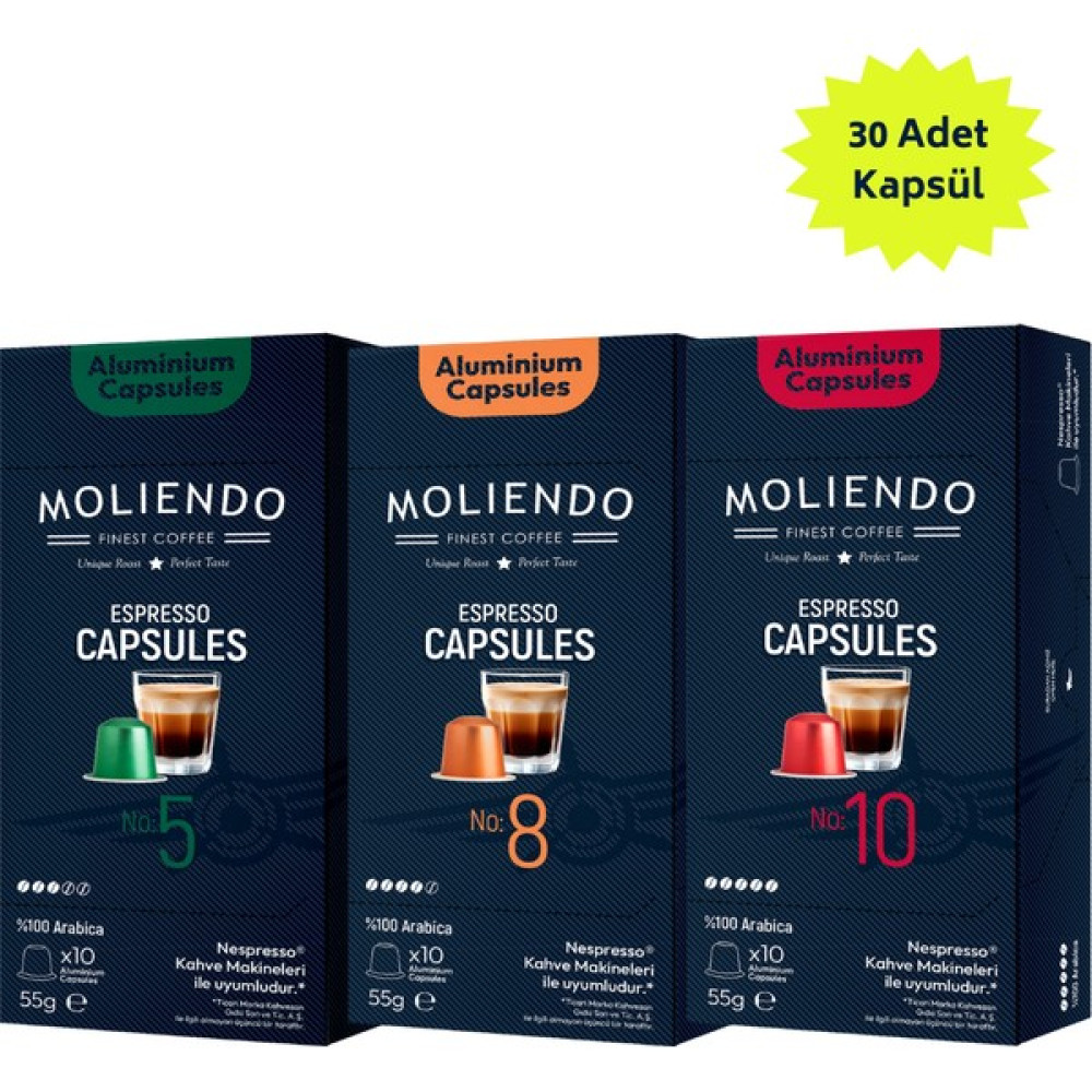 Moliendo Alüminyum Kapsül Kahve Tanışma Paketi 3X10 Nespresso Uyumlu Alüminyum Kapsül Kahve - 30 Adet Diğer Fiyatı
