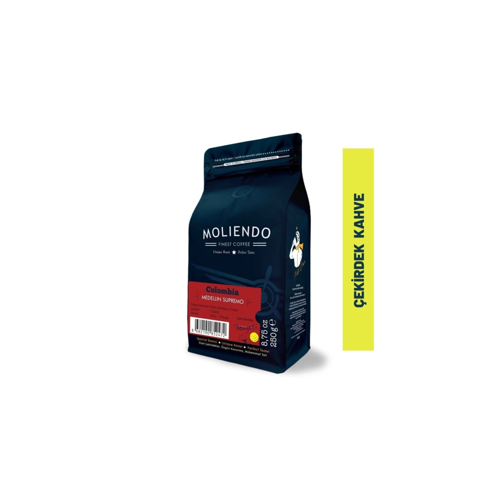 Moliendo Finest Coffee Colombia Medellin Supremo Yöresel Kahve ( Çekirdek Kahve ) 250 G. Çekirdek Kahve Beden Kahve Fiyatı