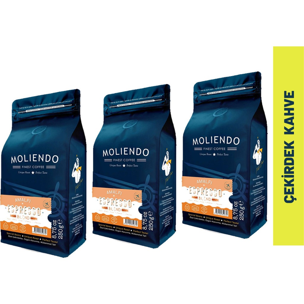 Moliendo Finest Coffee Moliendo Amalfi Espresso Blend Kahve Avantaj Paketi (Çekirdek Kahve) 3*250 g - 750 gr - Çekirdek (Öğütülmemiş) Kahve Fiyatı