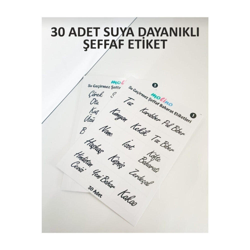 Molino 30 Adet Suya Dayanıklı Şeffaf Baharat Etiketi Etiket Fiyatı