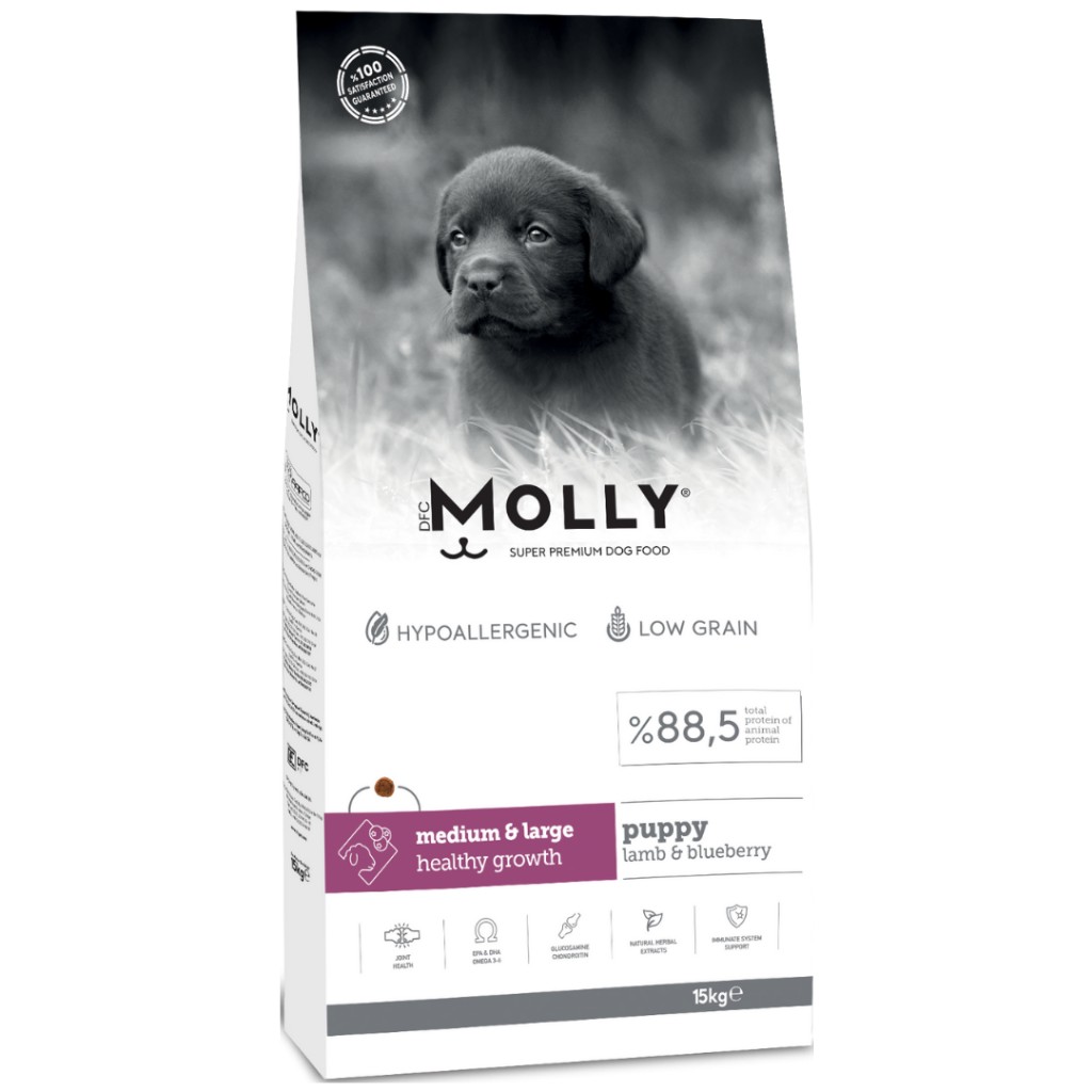 Molly Hipoalerjenik Düşük Tahıllı Kuzu Etli ve Yaban Mersinli Orta ve Büyük Irk Yavru Köpek Maması 15 Kg Evcil Hayvan Ürünleri Fiyatı