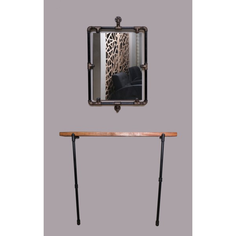 Moloud Design Atelier Cordoba Demir Boru Çerçeveli Duvar Aynası ve Alıcante Demir Boru Iskeletli Ahşap Dresuar Dresuar / Makyaj Masası Fiyatı