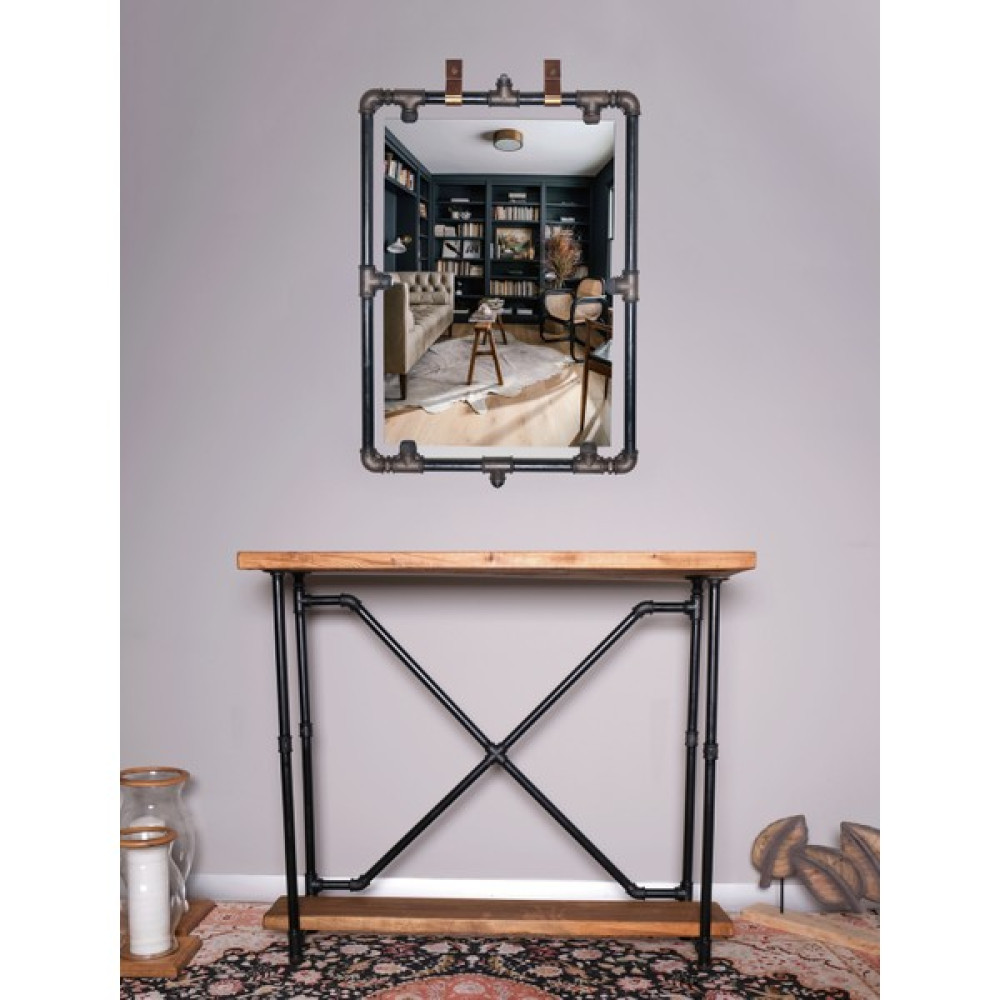 Moloud Design Atelier Cordoba Deri Askılı Demir Boru Çerçeveli Duvar Aynası - Siyah - 77*55 Ayna Fiyatı