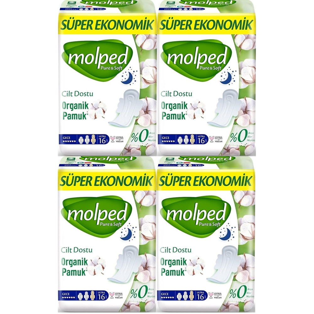 Molped Pure & Soft Gece Süper Ekonomik Ped 16 Lı X 4 Adet Hijyenik Pedler ve Tamponlar Fiyatı