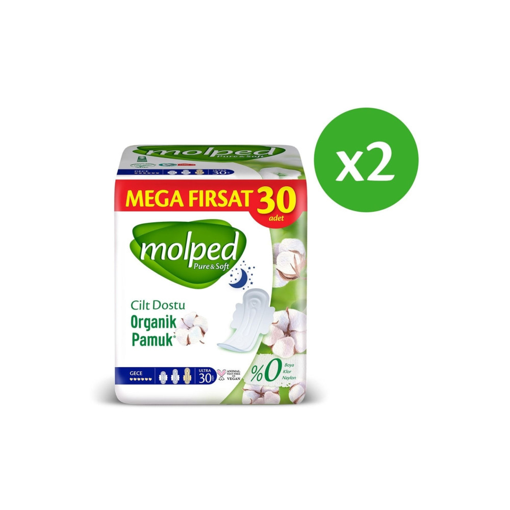 Molped Pure Soft Gece Avantajlı Mega Fırsat Paketi 30 Lu X 2 Adet Hijyenik Pedler ve Tamponlar Fiyatı