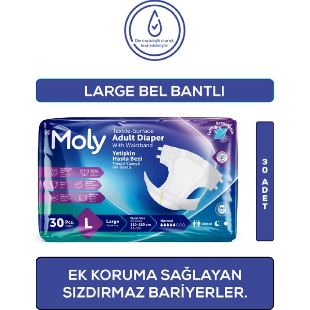Moly Bel Bantlı Hasta Bezi Large 30'lu Hasta Bezleri ve Temizliği Fiyatı