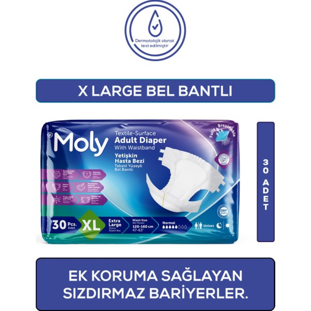 Moly Bel Bantlı Hasta Bezi XL 30'lu Hasta Bezleri ve Temizliği Fiyatı