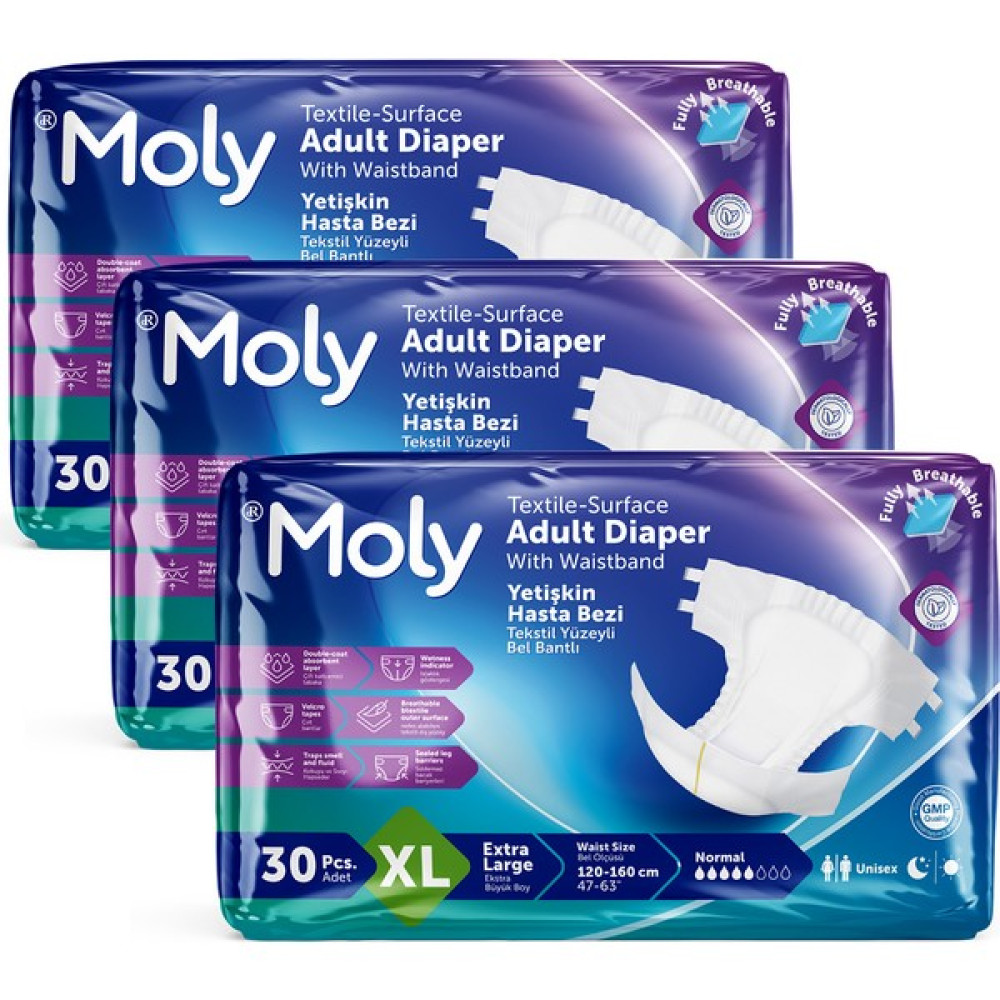 Moly Bel Bantlı Hasta Bezi XL 90'lı Hasta Bezleri ve Temizliği Fiyatı