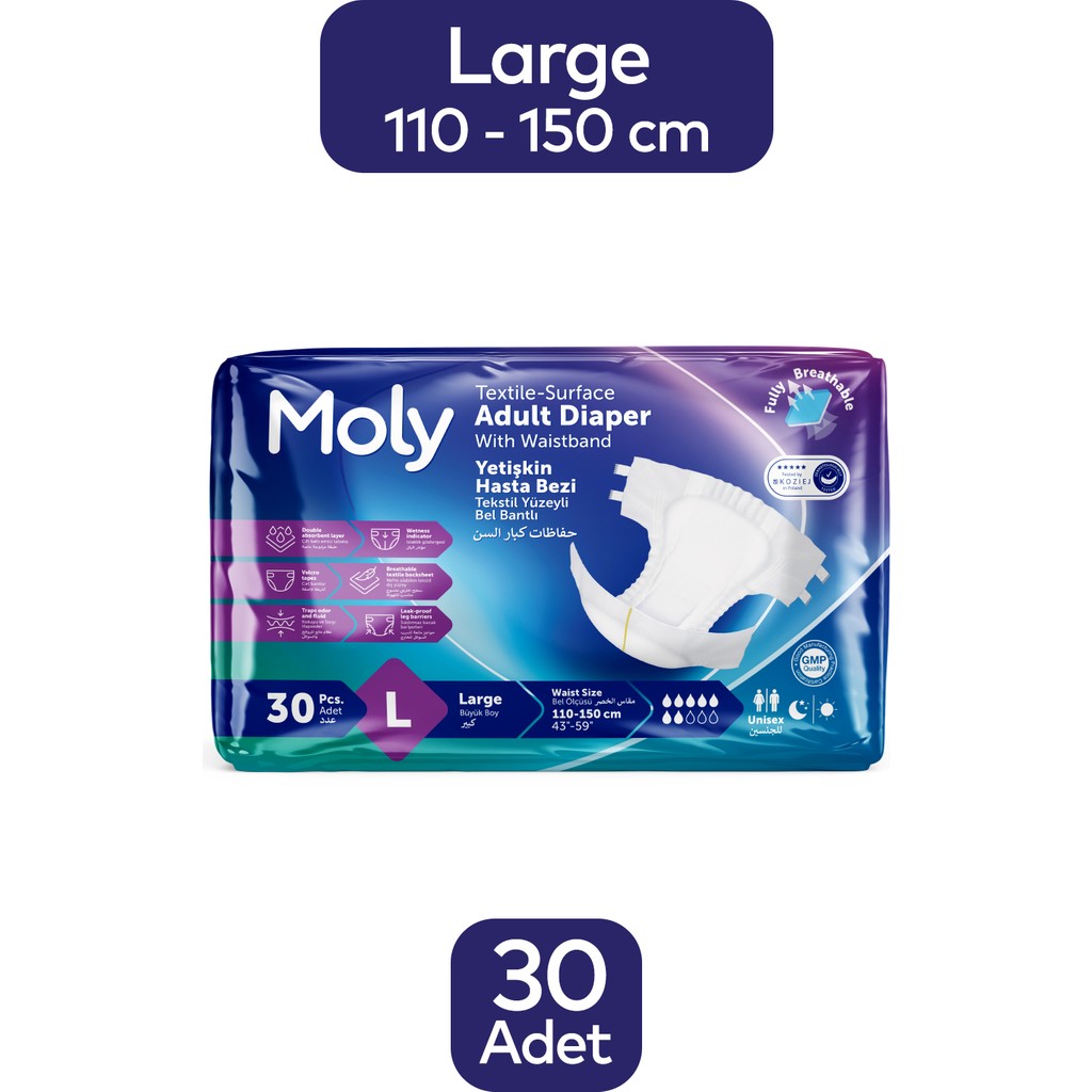 Moly Tekstil Yüzeyli Large Büyük Boy Belbantlı Hasta Bezi 30 Lu Paket Hasta Bezleri ve Temizliği Fiyatı